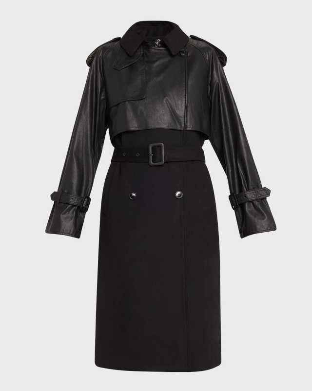 Thalia Wool and Faux Leather Coat